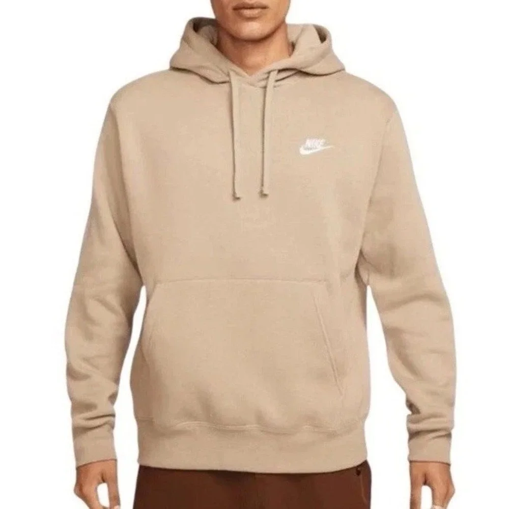 Nike Sportswear Club Fleece Men's Sz L Pullover Khaki Tan Hoodie BV2654-247